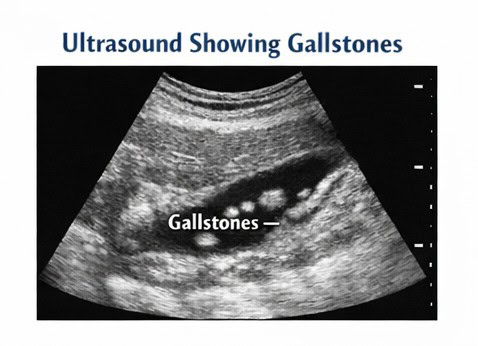Ultrasound scan image showing gallstones inside the gallbladder used for diagnosis of gallstone disease
